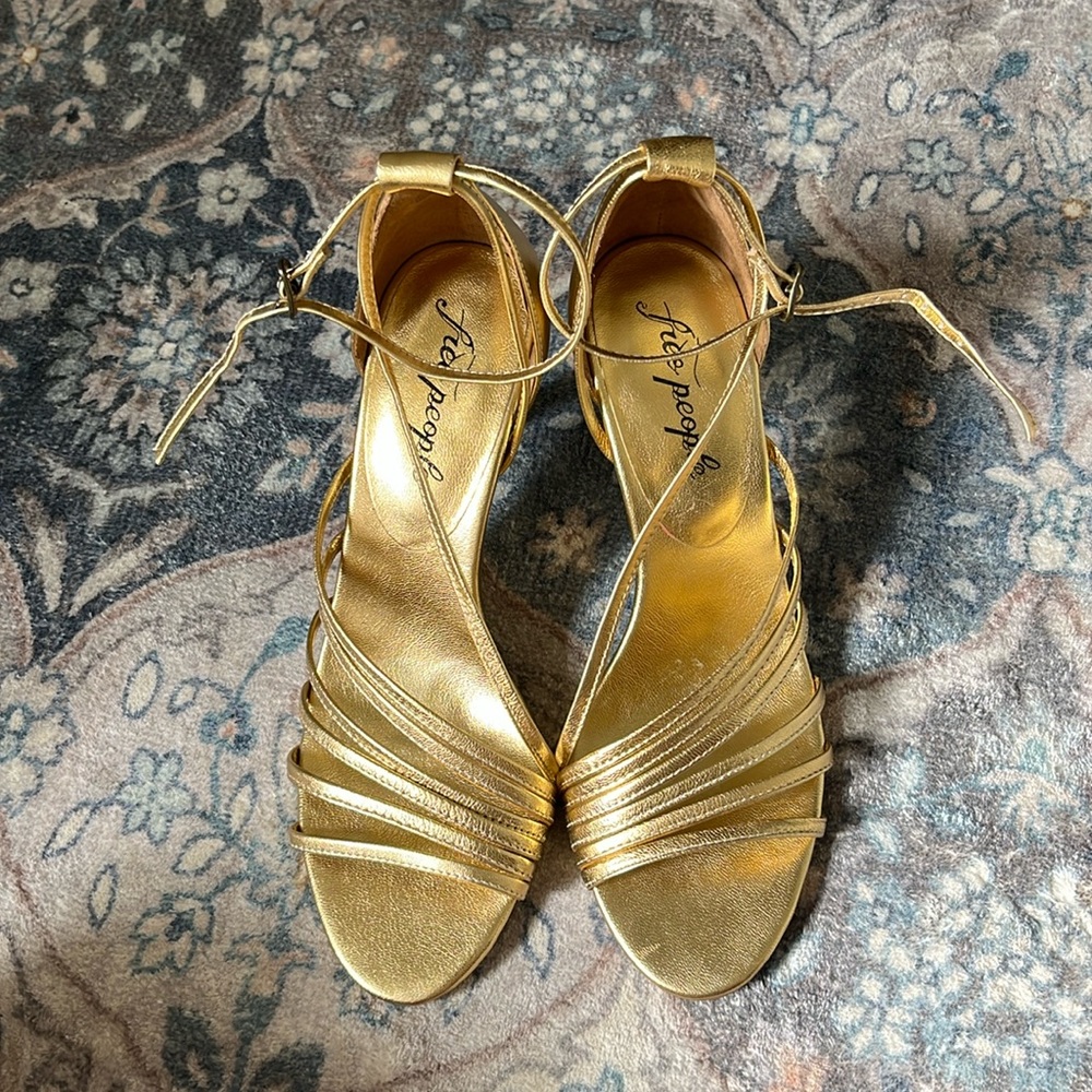 FREE PEOPLE disco fever gold strappy heel
